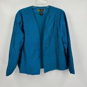 Mirasol Womens Moody Silk Blend Jacket Size L Embroidered Boho Artsy Eveningwear